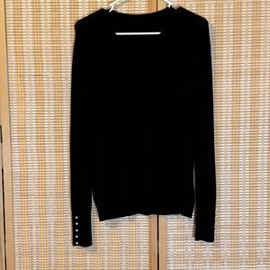 Black Crew Neck Long Sleeve Sweater‎ with Pearl Button Cuffs M Whimsigoth Office